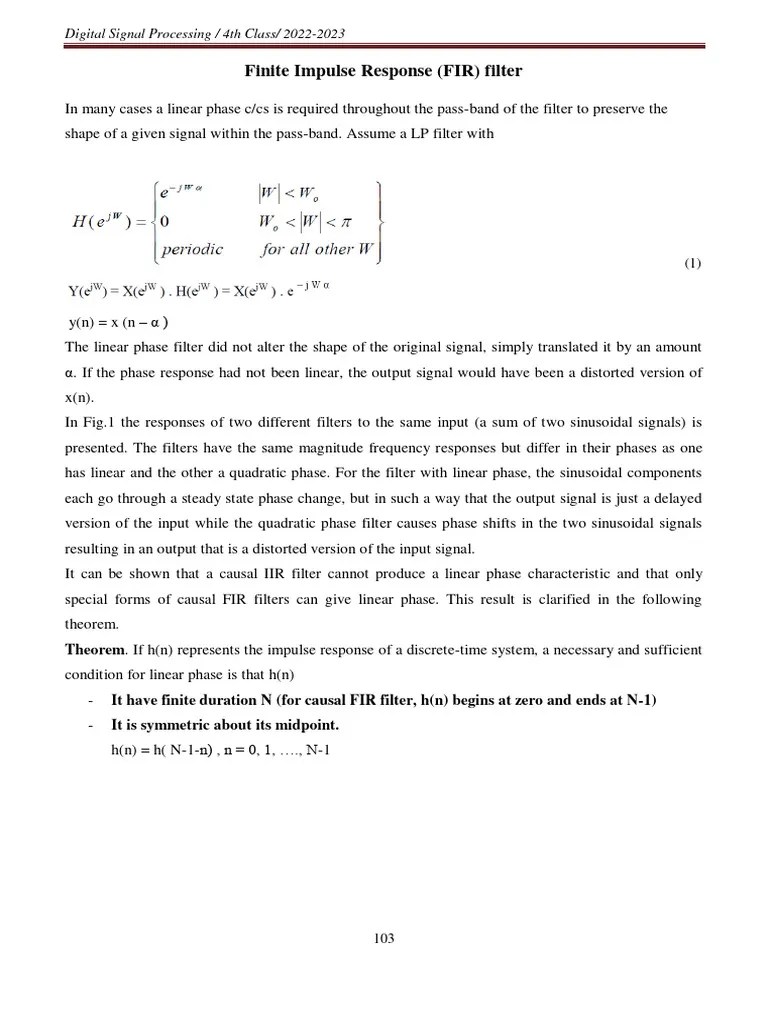 Finite Impulse Response (FIR) Filter | PDF | Filter (Signal Processing ...