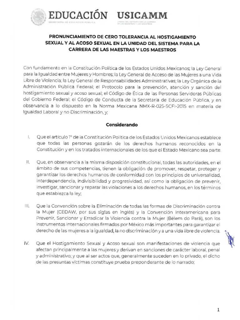 Pronunciamiento Cero Tolerancia USICAMM | PDF
