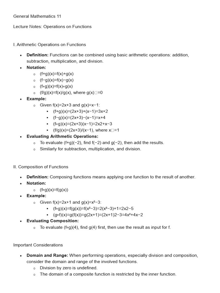GEN MATH 11 - Lecture Note - Operations On Functions | PDF | Function ...