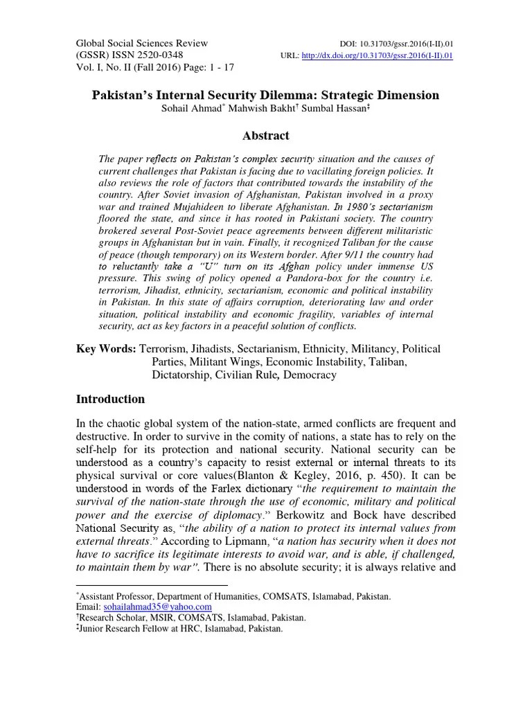 Pakistan S Internal Security Dilemma STR | PDF | Pakistan | Pervez ...