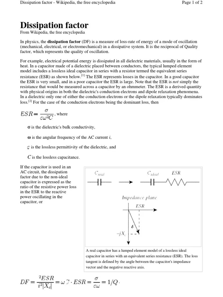 Dissipation Factor Capacitor Dielectric
