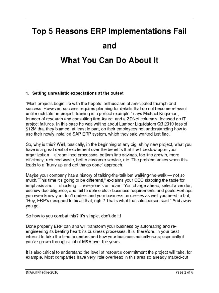 Top 5 Reasons ERP Implementations Fail And What You Can Do About It ...