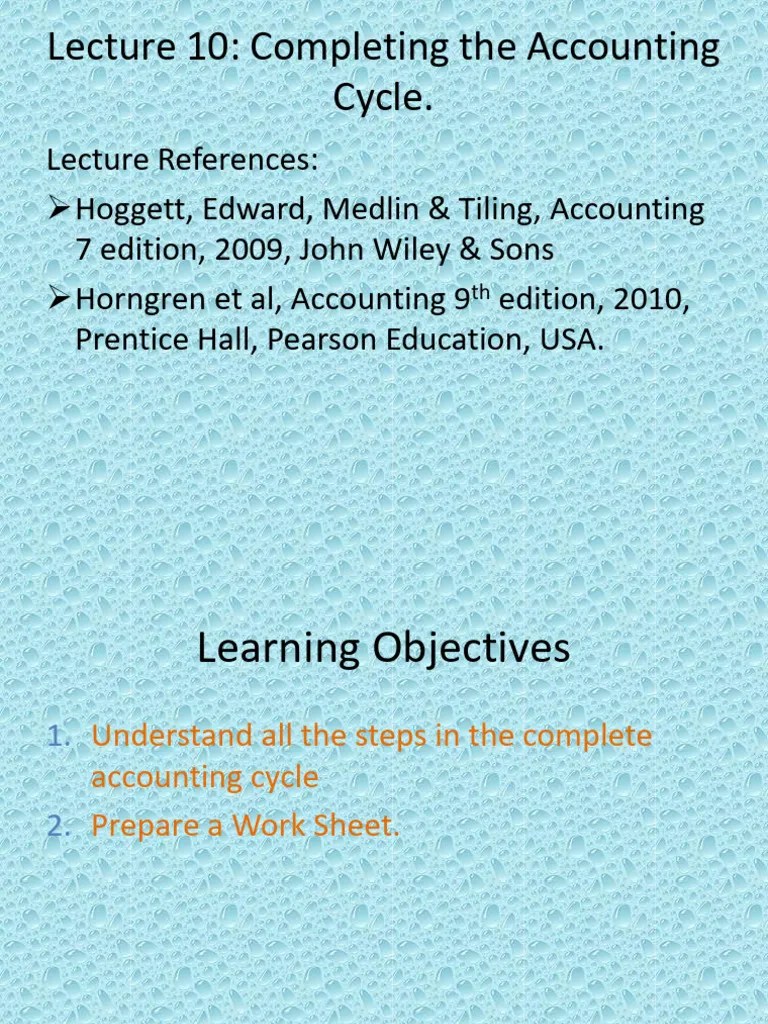 Lecture 10 Accounting Cycle | PDF | Debits And Credits | Expense