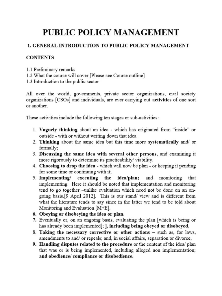 Lecture Notes Topic 1 - GENERAL INTRODUCTION TO PUBLIC POLICY MANAGEMENT | PDF | Policy | Uganda