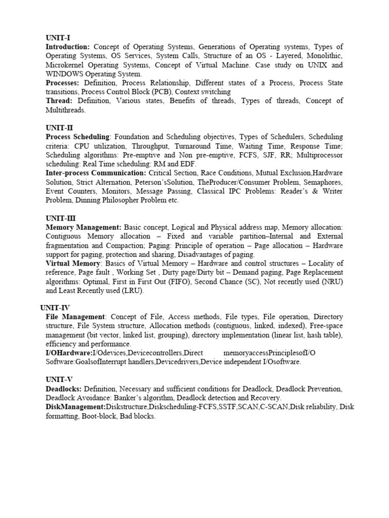 Operating Systems Notes (Bca 401) | PDF | Thread (Computing ...