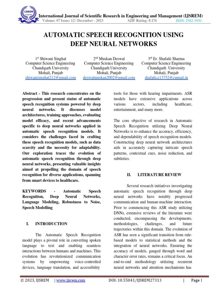 Automatic Speech Recognition Using Deep Neural Networks | PDF | Speech Recognition | Deep Learning