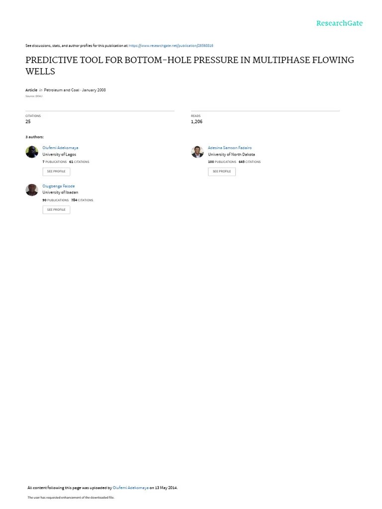 Predictive Tool For Bottom-Hole Pressure In Multip | PDF | Gases | Pressure