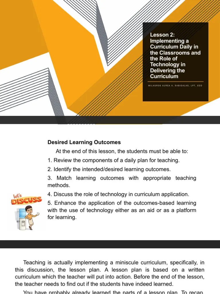 Lesson 2 Implementing A Curriculum Daily In The Classrooms And The Role ...