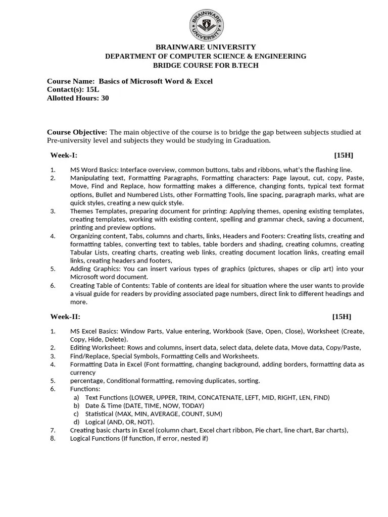 Basics Of MS Word And MS Excel | PDF | Microsoft Excel | Microsoft Word