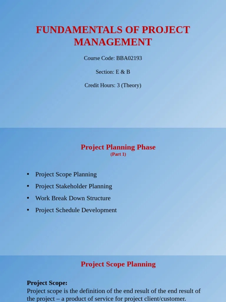6-Project Planning Phase (Scope Plannning, Stakeholder Planning, Work ...