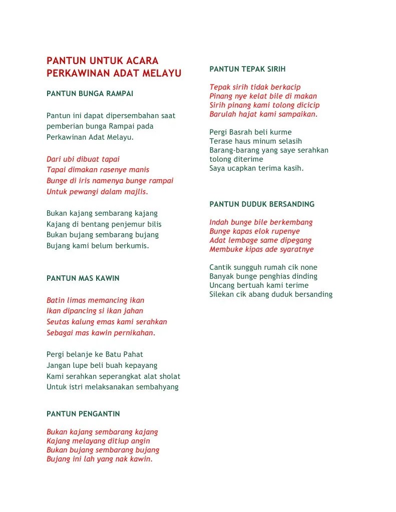 Pantun Untuk Acara An Adat Melayu | PDF