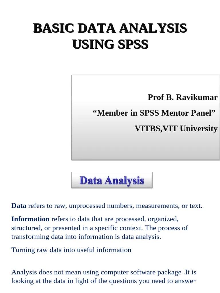 Basics Of Data Anlaysis Using SPSS | PDF