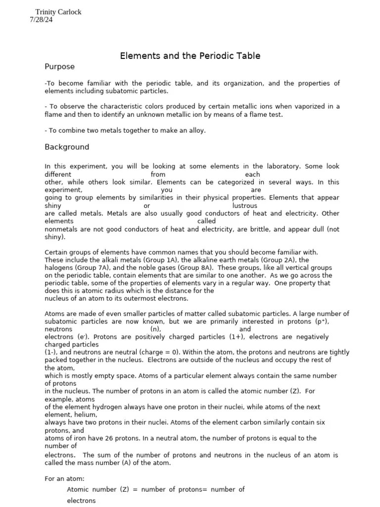 Periodic Table Lab | PDF | Atoms | Proton