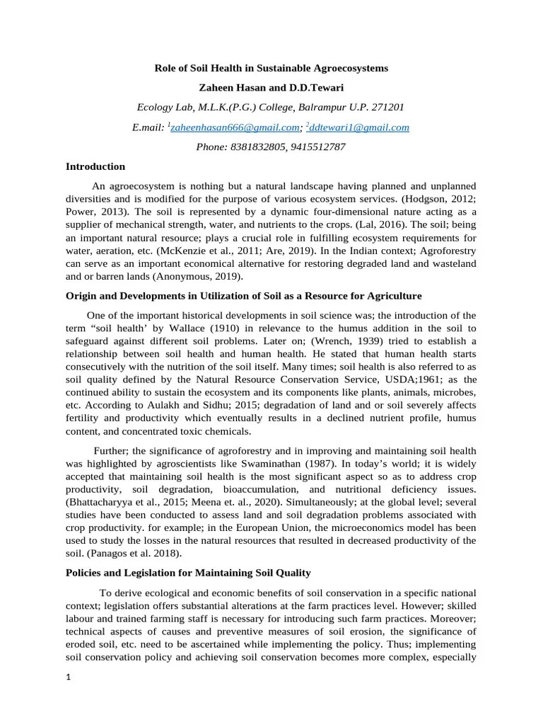 Role Of Soil Health In Sustainable Agroecosystems | PDF