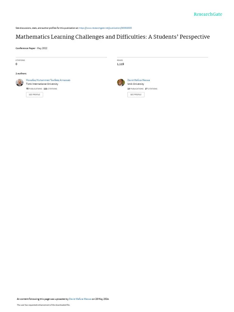 Mathematics Learning Challenges And Difficulties: A Students ...