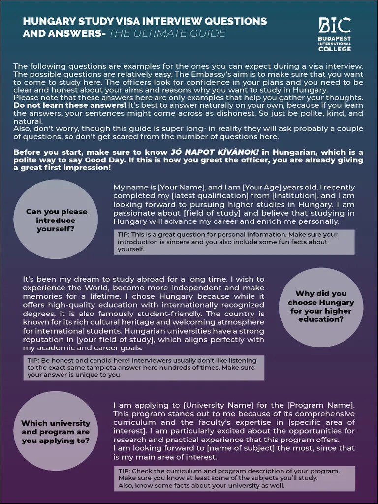 Hungary Student Visa Interview Questions And Answers PDF | PDF