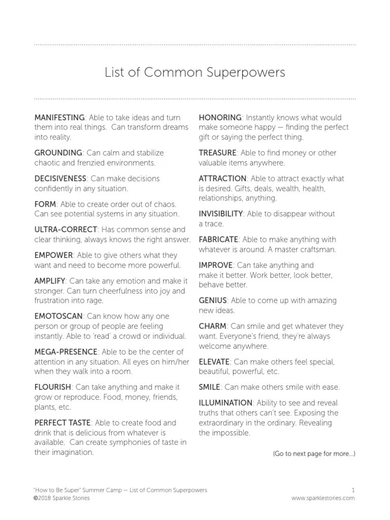 List Of Common Superpowers | PDF