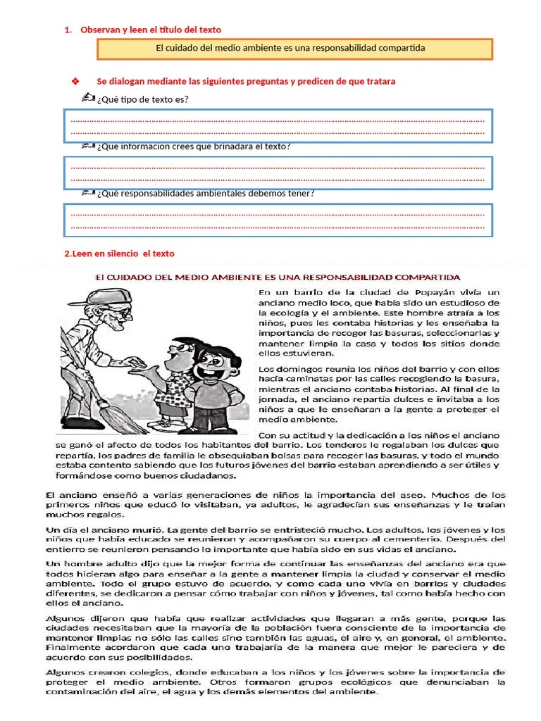 D5 A2 FICHA COM. Leemos El Cuidado Del Medio Ambiente | PDF