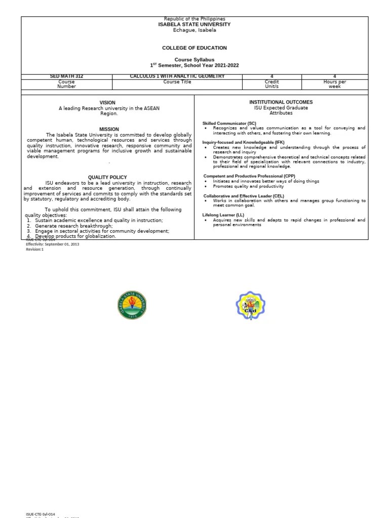 SYLLABUS_Calculus-1 | PDF