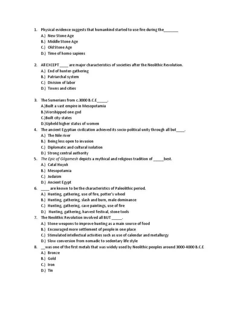 History Quiz | PDF | Mesopotamia | Neolithic