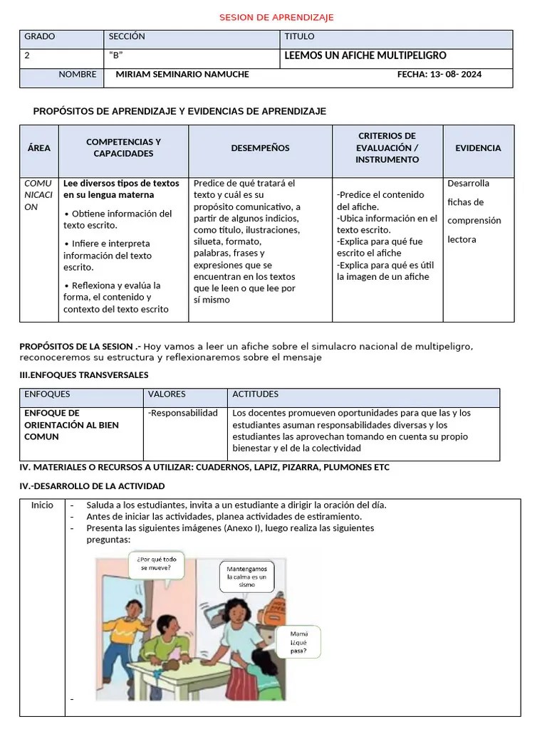 Sesion De Aprendizaje-Leemos Un Afiche Multipeligro | PDF