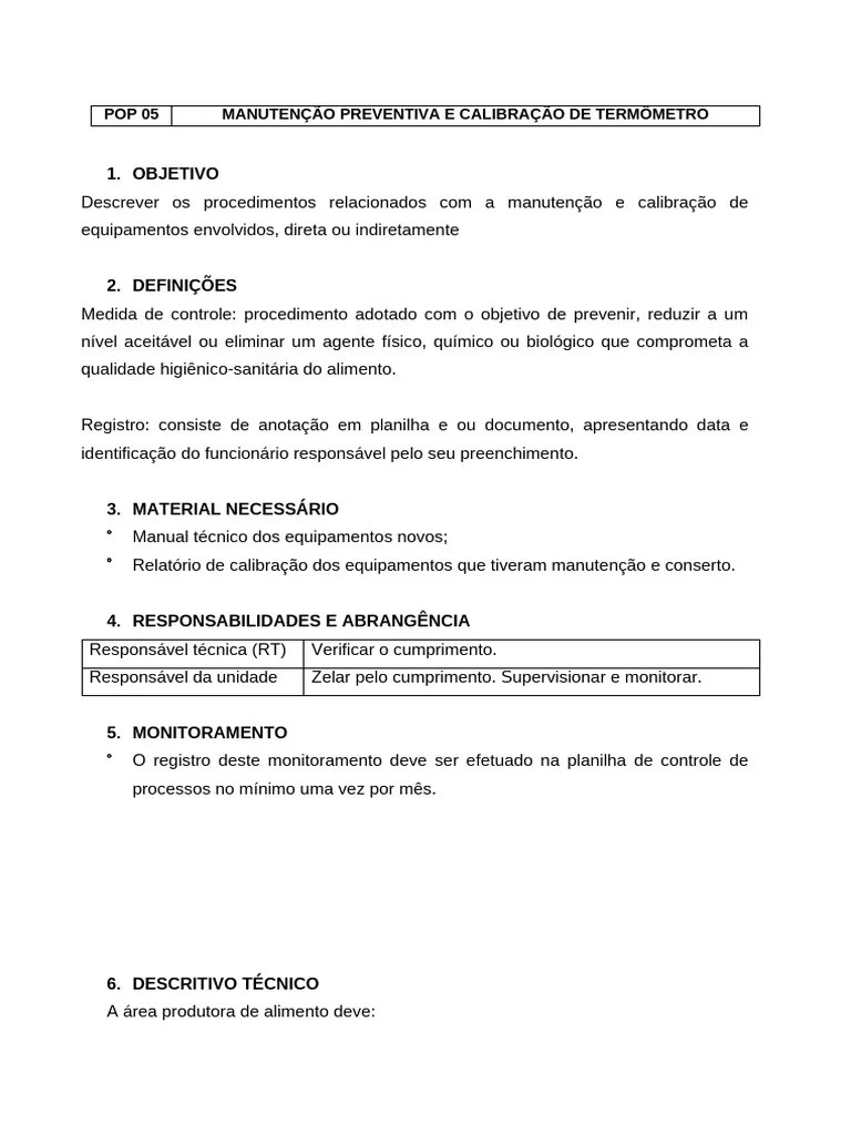 POP's 5 - Manutenção Preventiva E Calibração De Termômetro | PDF