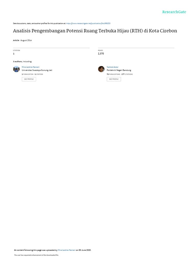 Analisis Pengembangan Potensi Ruang Terbuka Hijau RTH Di Kota Cirebon | PDF