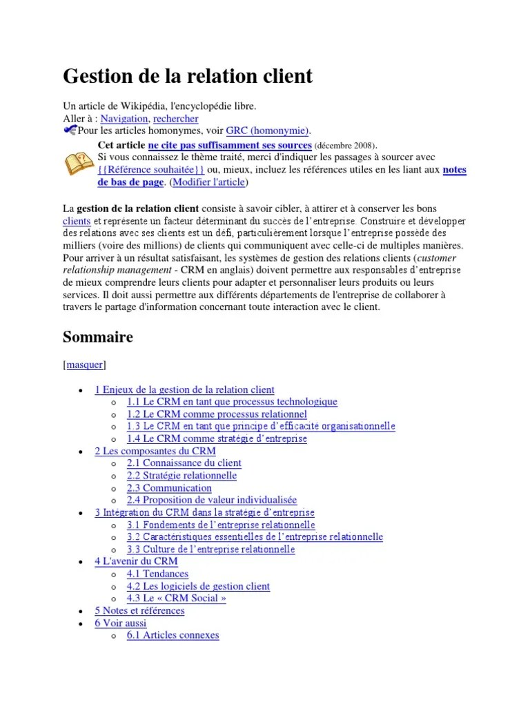 Gestion De La Relation Client | Download Free PDF | Gestion De La ...