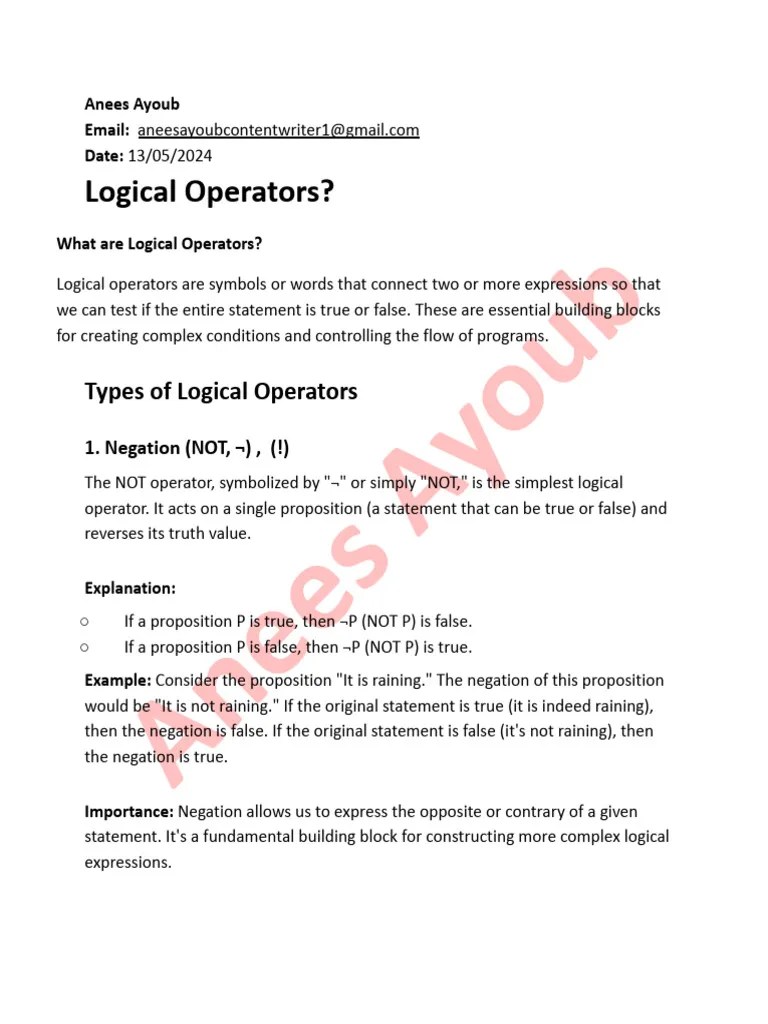 Logical Operators, Types Practice Example | PDF