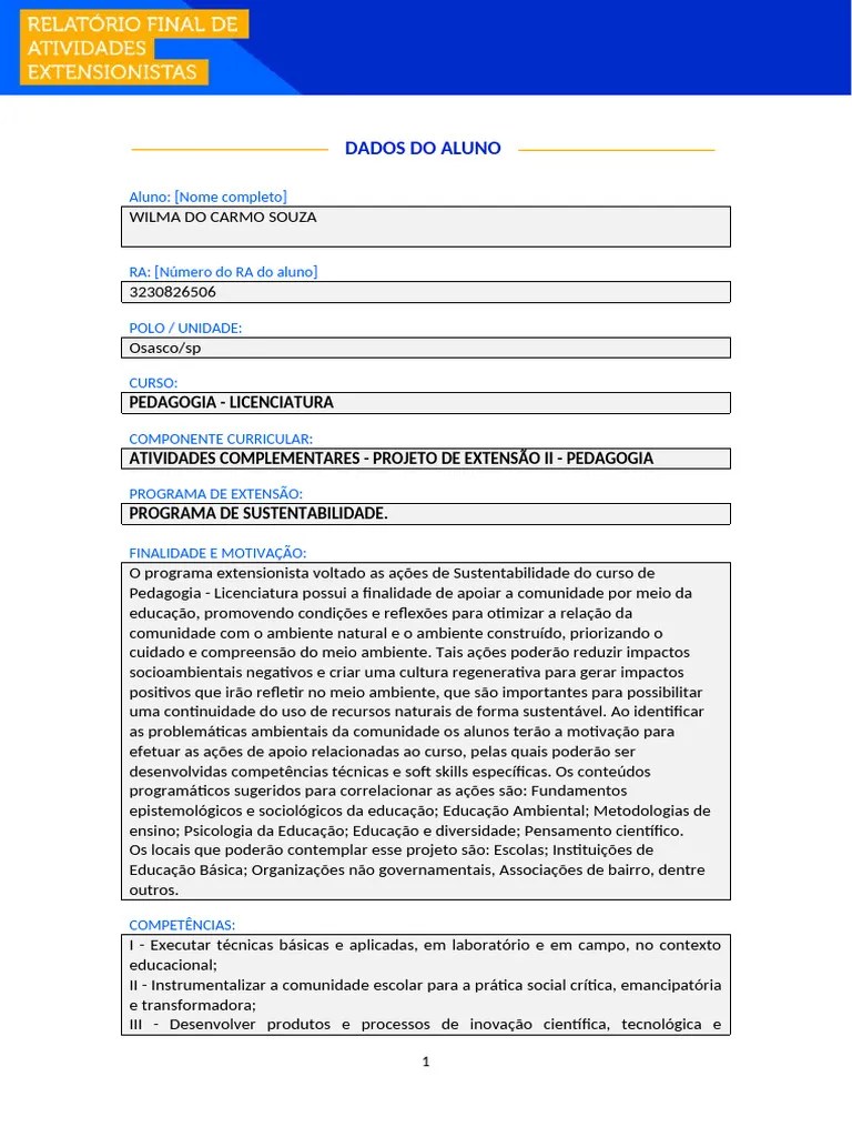 Projeto De Extensão (Sustentabilidade) | PDF