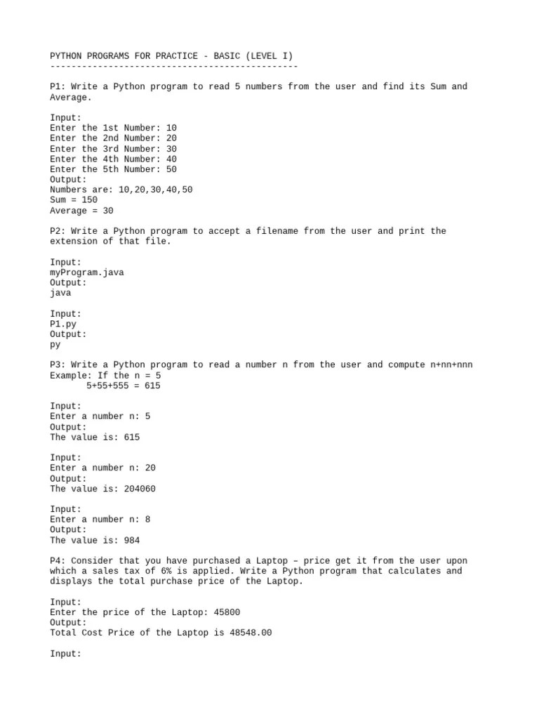 Python Programs For Practice - Basic | PDF