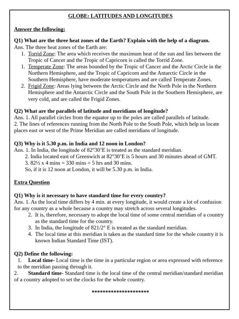 NOTES-Globe - Latitudes And Longitudes | PDF | Longitude | Latitude