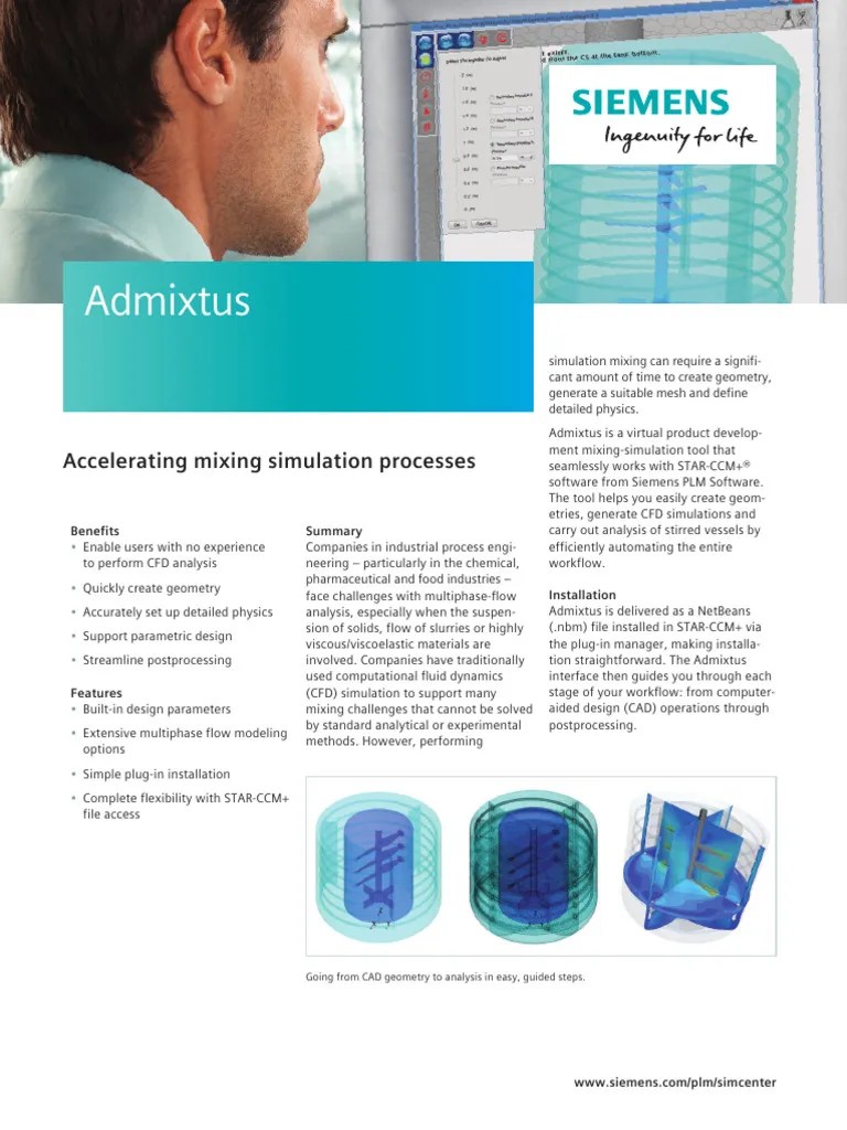 Siemens PLM STAR-CCM+ For Mixing Process Simulation (Admixtus) - Fact Sheet | PDF