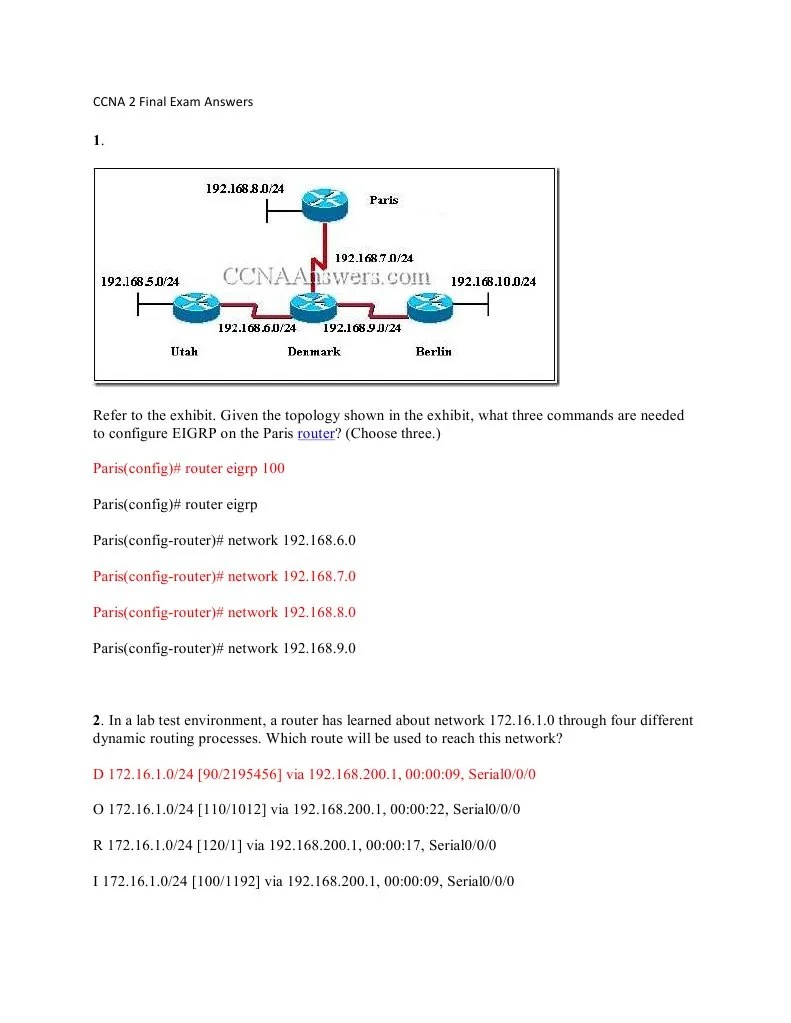 CCNA 2 Final Exam Answers | PDF | Routing | Router (Computing)