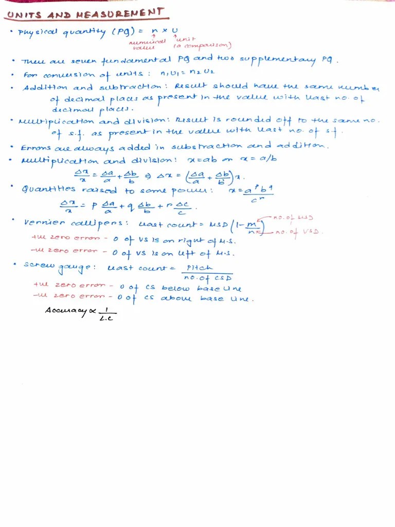 Class XI Physics Formula Sheet | PDF