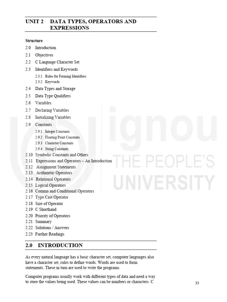 Unit-2 Data Types, Operators And Expressions | PDF