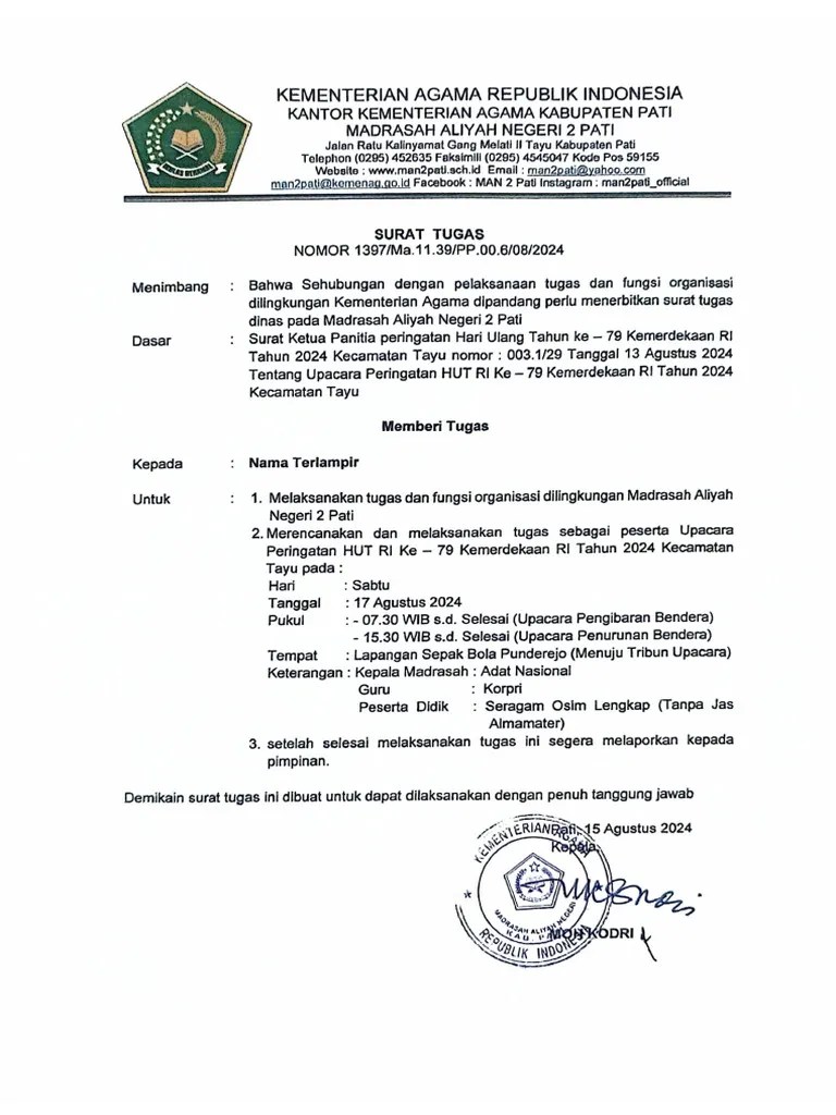 Surat Tugas Upacara HUT RI Ke-79 | PDF