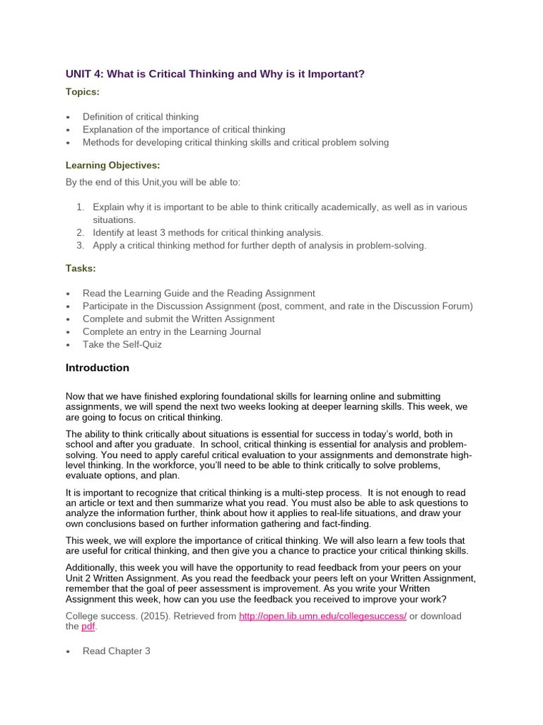 UNIT 4 What Is Critical Thinking And Why Is It Important | PDF
