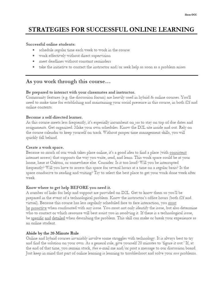 Strategies For Successful Online Learning | PDF