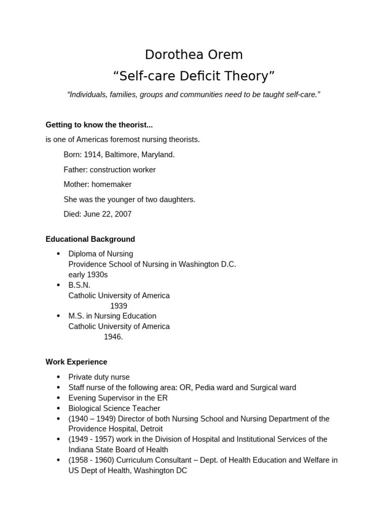 Dorothea Orem Notes | PDF