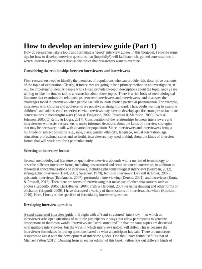 INTERVIEW GUIDE- How To Develop An Interview Guide Part 1 & 2 | PDF