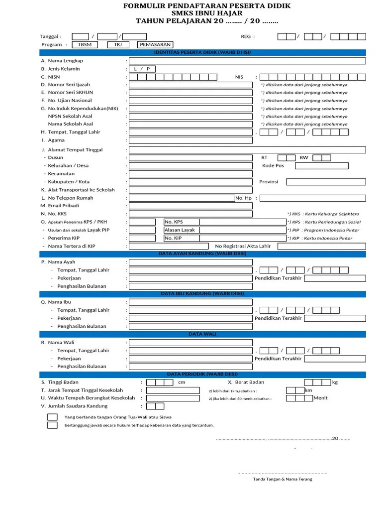 Formulir Peserta Didik 2022 | PDF