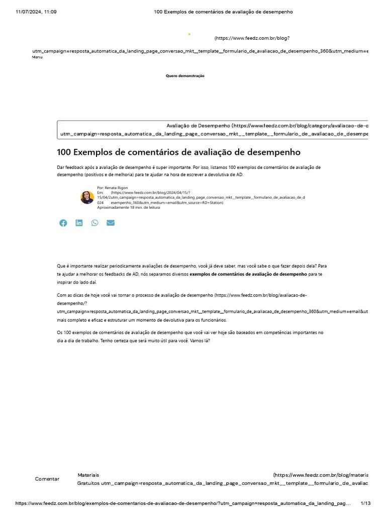 100 Exemplos De Comentários De Avaliação De Desempenho | PDF
