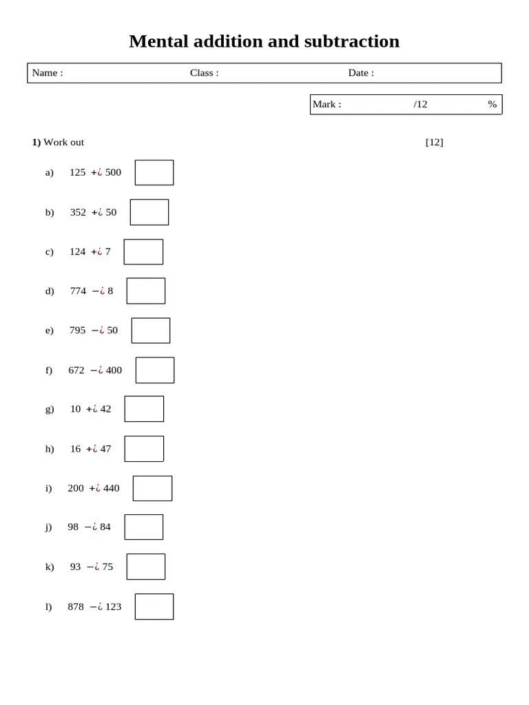 Mental Addition And Subtraction - 1 | PDF