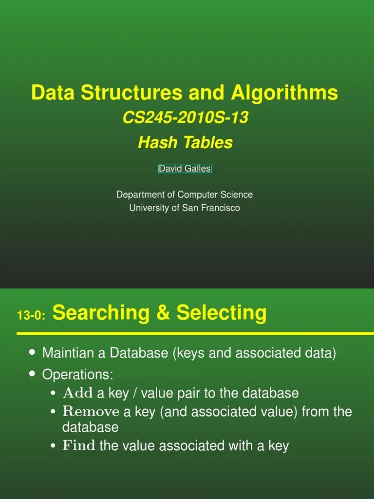 Data Structures And Algorithms: CS245-2010S-13 Hash Tables | PDF ...