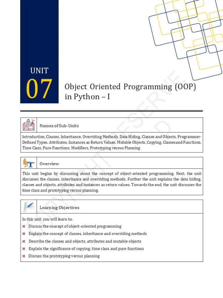 Unit 07 OOPs In Python 1 | PDF | Class (Computer Programming) | Object ...