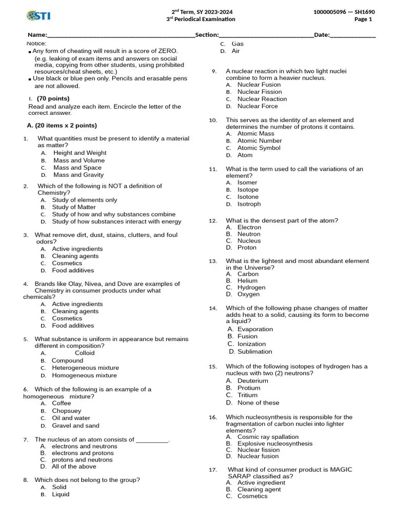 PHYSICAL SCIENCE 1st Exam | PDF