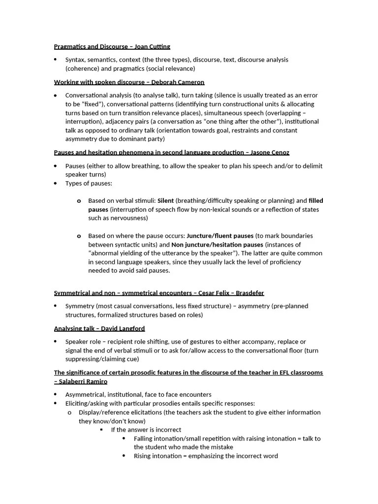 Pragmatics And Discourse Resumen | PDF