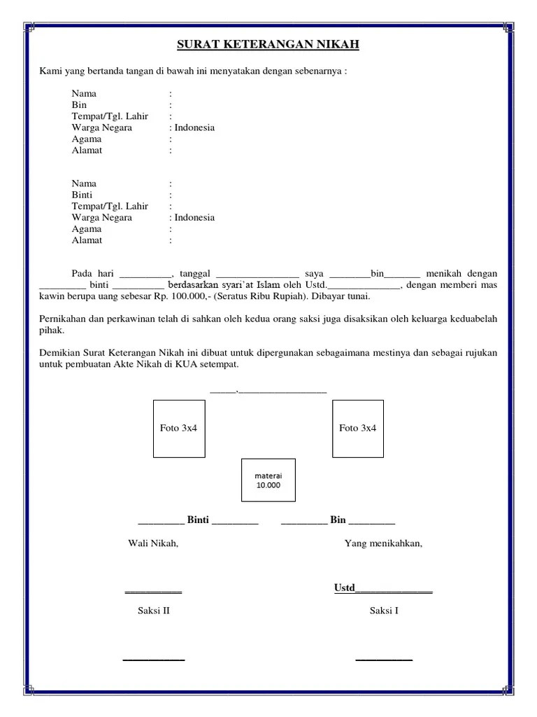 Surat Keterangan Nikah Nikah Sirih | PDF