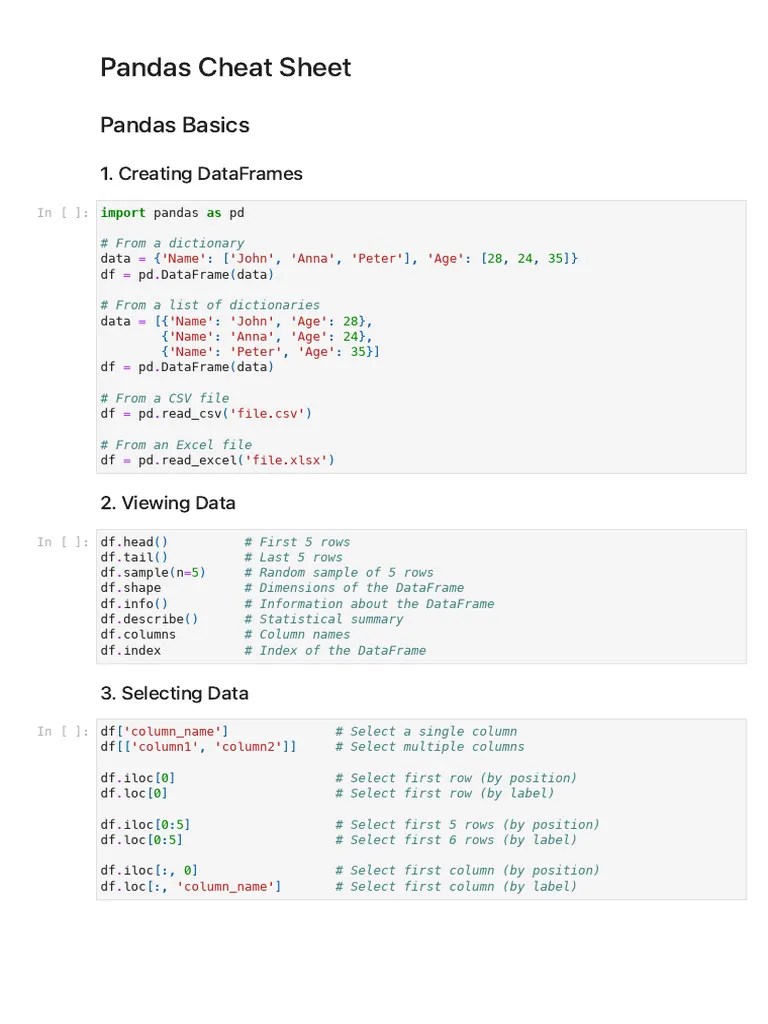 Pandas Cheat Sheet | PDF